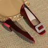 Zapatos Planos de Tacón Cuadrado para Mujer 2024 Nuevo Otoño e Invierno Gamuza Negra Banquete Cómodos Elegantes Zapatos de Pedrería Celebridad Cibernética