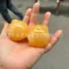 Ornamento de mão de jade afegão natural, cabo de nogueira estrela-lua, ornamento de bule de jade, selo leão Pixiu laranja de jade amarelo