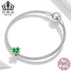 Pulsera transfronteriza de plata de ley s925 con cuentas de trébol de cuatro hojas de la suerte, accesorios de joyería con cuentas de plantas y gotas de aceite verde