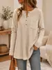 Top de manga larga liso con bolsillo tipo gofre y botones de Anno, desarrollo propio para moda femenina europea y americana 2026, tienda independiente de Amazon