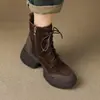 Botines de gamuza con plataforma para mujer 2026 modernos elegantes nuevos de otoño e invierno con tacón de cuña alto con cordones estilo británico Botas Martin