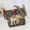 Bolso Cruzado Ligero Estilo Étnico Bordado con Hilo Dorado, Bolso de Elefante Bordado, Bolso Casual de Lona, Bolso de Hombro para Teléfono Móvil de Mujer