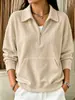 Otoño/Invierno 2026 Nuevo Estación Independiente Transfronteriza Europea y Americana Cuello Polo Bolsillo con Botón Holgado Casual Sudadera con Capucha Mujer
