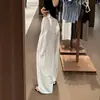 Pantalones de Lino Blanco de Pierna Ancha para Mujer Verano Simples Perezosos Sueltos Caídos Largos hasta el Suelo Relajados Casuales de Pierna Recta Delgados
