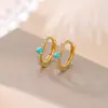 Yiluyin Turquesa Cruda Plata de Ley S925 Chapado en Oro Clips para Orejas de Perla Redonda Sencilla, Pendientes de Moda Versátiles para el Trabajo