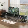 Soporte elevador para monitor de computadora de escritorio para e-sports, estante de escritorio extendido de doble capa con bandeja para teclado