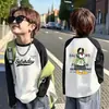 Camiseta de manga larga de algodón puro para niño, nuevo estilo otoño 2026, top de manga raglán con bloques de color para niños, camiseta interior para bebé