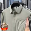 Camisa polo de manga comprida dupla face em lã escovada e seda de amoreira para homens, nova peça básica casual de outono 2026 camiseta masculina