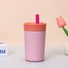Taza de café aislada de acero inoxidable de doble capa de 12 oz transfronteriza para niños con pajita de succión de silicona, taza fría para coche para exteriores, venta al por mayor