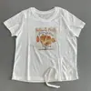 Camiseta casual de manga corta para mujer, corte holgado, cuello redondo, cordón, nuevo estampado de verano, top rejuvenecedor, atuendo de nicho estilo coreano