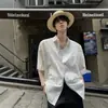Estilo Indiferente Renda Floral Branca de Alto Padrão Vazada Camisa de Manga Curta Masculina Estilo Resort na Ilha Top Chique Camisa de Praia