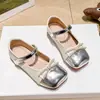 Sapatos Mary Jane Femininos Patchwork Prateado Sapatos Individuais Infantis Estilo Primavera e Outono Sola Macia Sapatos de Princesa Estilosos para Vestidos Apresentações