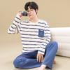 Pijama de algodão puro masculino primavera e outono calças de manga comprida casual terno de duas peças simples tamanho grande roupas de casa masculinas para jovens outono e inverno