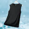 2026 Verão Novo Colete Pulôver Casual Masculino Gola Redonda, Camiseta de Verão Sem Mangas de Seda Gelo de Secagem Rápida para Esportes Jovens
