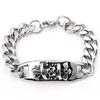 Pulseira masculina de aço inoxidável com caveira dominante, corrente cubana de aço titânio, aço fundido, corrente de quatro faces, joia
