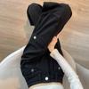 2024 moda feminina emagrecimento carne-coberta assustador jeans slim-fit novo preto drapeado calças outono