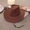 Chapéu de Sol de Aba Larga Estilo Cowboy Ocidental Feminino 2026 Novo Chapéu de Viajante para Férias no Deserto Chapéu de Sol de Aba Larga com Proteção Solar