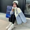 Estilo coreano suelto para estudiantes, bloques de color, cachemir, abrigo de invierno nuevo para mujer 2025, estilo preppy lindo, engrosado, tendencia
