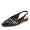 Sandálias Romanas Douradas Tecidas Vintage com Bico Fino, Tira Traseira Vazada, Solado Plano, Novos Sapatos Romanos de Verão J5033-3