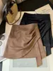 Saia de Camurça Irregular Estilo Vintage para Mulheres, Outono Cintura Alta Emagrecedora Versátil Anti-Exposição Bodycon Mini Saia Hot Girl