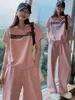 Ropa Europea y Americana para Mujer Transfronteriza Conjunto Casual Rayado Manga Corta Media Cremallera + Pantalones de Pierna Ancha con Cordón Suministro Mayorista 1688