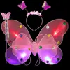 Asas de Borboleta conjunto de quatro peças fantasia de performance para menina adereços de performance asas de elfo anjo luminosas de camada dupla atacado
