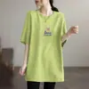 Camiseta de Manga Corta Holgada Talla Grande para Mujer, Marca Nueva de Moda Verano 2026, Camiseta de Longitud Media que Cubre la Cadera