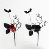 Flores Artificiais de Rosa para Halloween, Galhos de Árvore Secos, Recortes de Morcego, Decorações de Festival, Adereços, Exibição para Fotografia