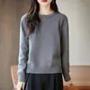 Suéter de punto de algodón puro con cuello redondo, nueva colección otoño/invierno 2025 para mujer, color liso, corte holgado, top base de algodón puro