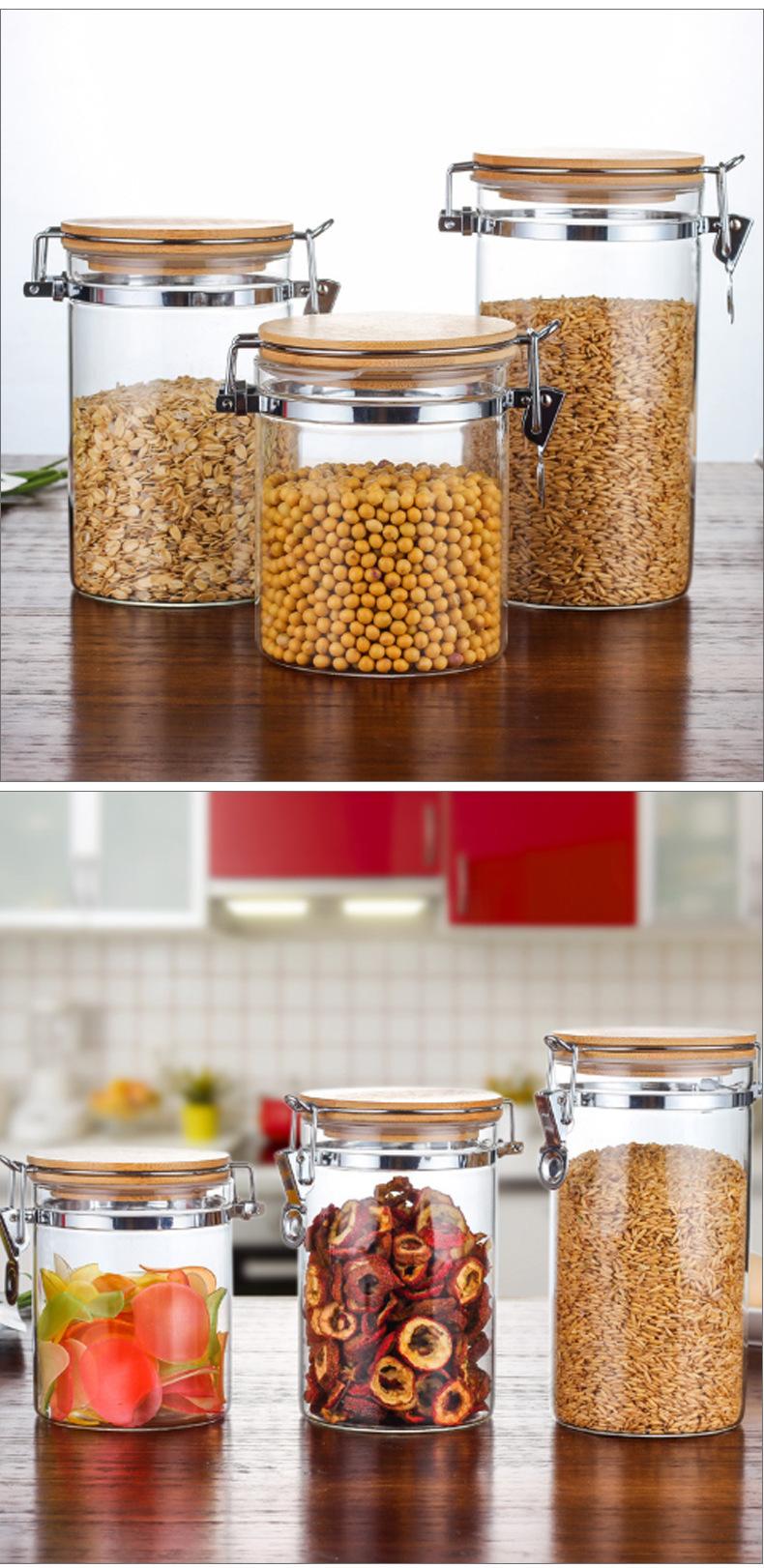 不锈钢卡扣玻璃食品罐子,带盖厨房茶叶罐,玻璃密封罐,储物罐