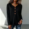 Amazon Ropa de mujer transfronteriza europea y americana 2026 otoño nuevo top holgado de color liso con cuello en V, abotonado, fruncido y manga larga para mujer