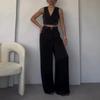 Traje de pantalón ancho de color liso con cuello en V sin mangas para mujer, nuevo de verano 2024, estilo europeo y americano, venta transfronteriza de Amazon