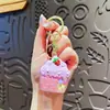 Nuevo Llavero de Taza de Helado de Fresa Rellena de Aceite Lindo Frasco de Arena Movediza Colgante para Bolso Corazón de Niña Pequeño Regalo Al por Mayor