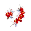 Novo Presilha de Cabelo Chinesa Retrô com Franja Adorno Hanfu Flor de Veludo Vermelho Pérola Dupla Novo Acessório Qipao