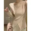 Elegante Top Base de Encaje con Cuello en V Cruzado para Mujer, Suéter de Manga Larga de Otoño e Invierno Ceñidor de Cintura Bm Hot Girl de Moda