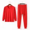 Año de nacimiento Ropa de otoño para hombres rojos traje de pantalones largos talla grande holgado otoño e invierno cuello redondo cuello medio ropa interior térmica