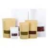 Bolsa de Papel Kraft con Ventana Auto-sellante y Base para Pararse con Cierre de Cremallera para Alimentos, Flores, Té, Bolsa de Empaque de Té En Stock Soporte Mayorista Personalización