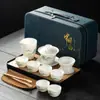 Juego de té kung fu de viaje portátil para exteriores juego de té para el hogar taza de té con tazón cubierto de porcelana blanca jade grasa de oveja regalo de negocios
