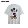 Sin miedo Estilo Americano Retro Lavado Divertido Dibujo Animado Camiseta de Manga Corta Moda de Verano Marca Top Holgado Vintage