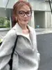 Suéter Gris con Cuello de Solapa Estilo Coreano para Mujer, Nuevo Modelo Otoño 2025, de Alta Gama, Elegante, Suave y de Estilo Perezoso, Top de Punto