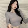 Desejo Puro Doce Garota Quente Sexy Top Curto Cropped Feminino Primavera Cor Sólida Camiseta Básica Leve Elegante Manga Longa