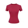 2025 Camiseta de Manga Corta Ajustada con Hilo para Chicas Calientes, Verano para Mujer, Ajustada, Cuello Redondo Pequeño, Color Sólido, Elástica, Top Deportivo, Transfronterizo