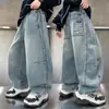 Jeans Holgados de Pierna Ancha para Niños Estilo Primavera y Otoño 2026 Niños Medianos y Grandes Marca de Moda Lavados de Pierna Recta Pantalones Largos Estilo Coreano Pantalones Casuales