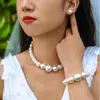 Amazon Transfronterizo Moda Elegante Conjunto de Collar y Pendientes de Perlas de Imitación para Mujer Francés Nicho Conjunto de Joyería de Alta Gama