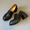 Sapatos Loafer Femininos de Salto Alto Estilo Vintage 6cm em Estoque com Solas Silenciosas, Sapatos Pequenos de Couro Macio com Bico Redondo, Aumentadores de Altura e Duráveis