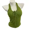 2790 # Top sexy de lunares con cuello halter, espalda descubierta y escote en V, camisola de lunares para mujer, ropa, top ajustado que rejuvenece