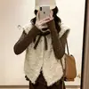 Conjunto de Duas Peças Feminino Estilo Coreano Doce Outono/Inverno Nova Camisa Base de Bolinhas com Laço e Jaqueta Colete de Pelúcia em Cor Contrastante