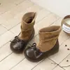 2026 Novas Botas Empilhadas com Laço Retrô para Crianças Outono Inverno Botas Individuais para Meninas Sola Macia Botas Curtas de Princesa para Bebês