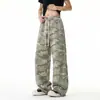 Pantalones casuales estilo camuflaje de la alta calle americana para hombres y mujeres, pantalones rectos de verano retro con cordón para la calle, pantalones sueltos de pierna ancha hasta el suelo