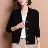 Cárdigan abrigo para madre de mediana edad para mujer 2023 Primavera y Otoño Nuevo suéter de punto exterior holgado de color liso estilo extranjero